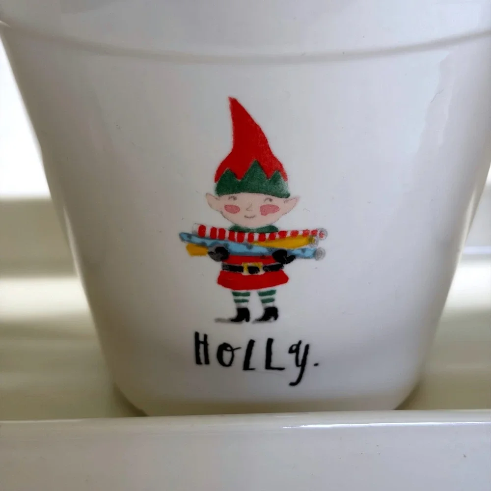 Rae Dunn Christmas Elves Planter Set Tray Hope Holly Jolly White Ceramic 4pc